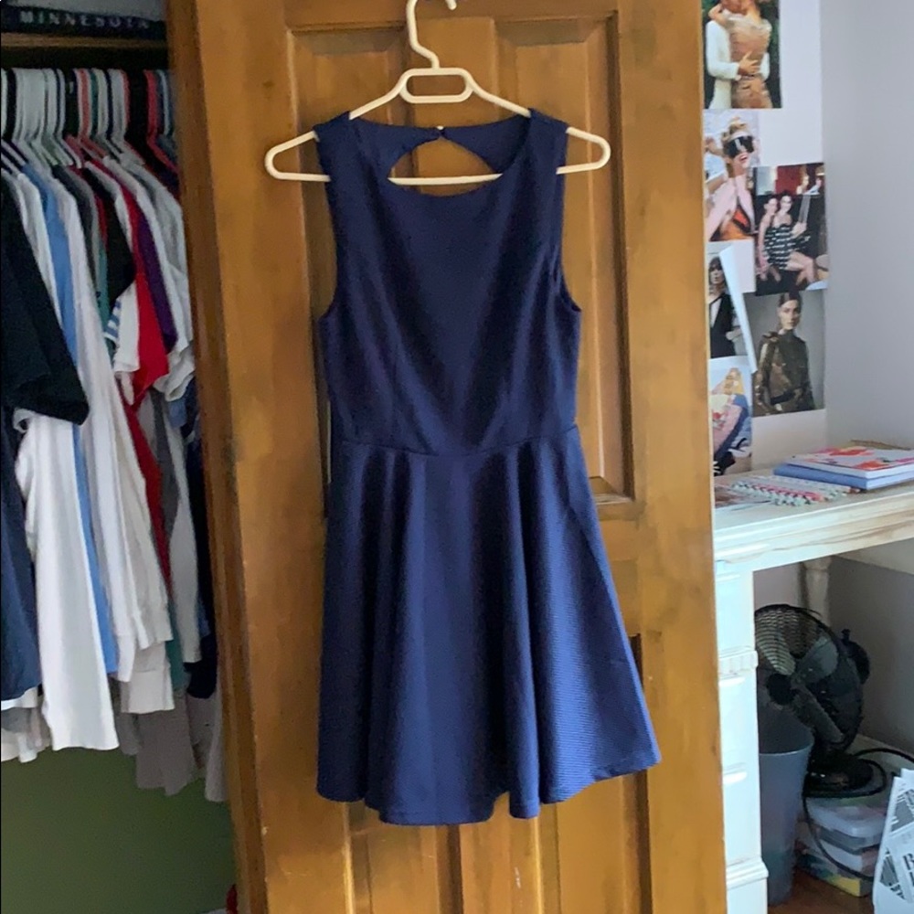 a blue mini dress